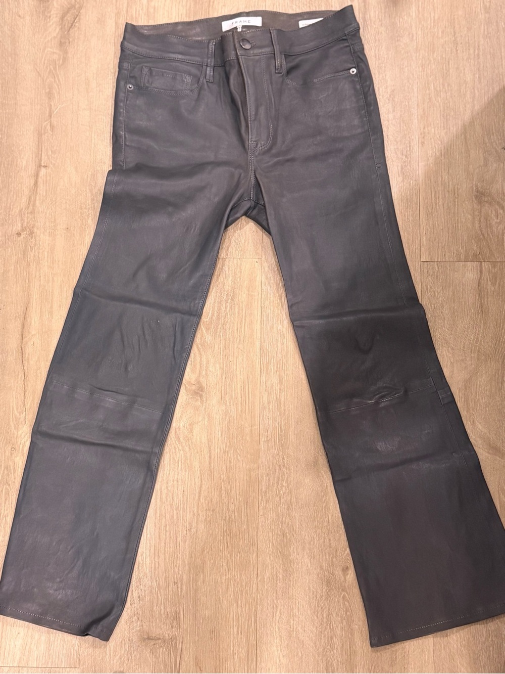 Frame Denim Men's Bootcut Leather Jeans in Black
